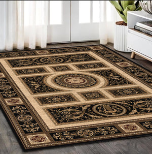 Homeroots 5' X 8' Beige And Black Oriental Power Loom Area Rug  Olefin 395424