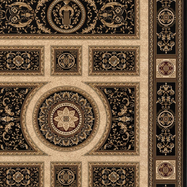 HomeRoots 4' Elegant Beige and Black Oriental Area Rug - Power Loomed Design for Timeless Style and Durability 5' X 8' 395424