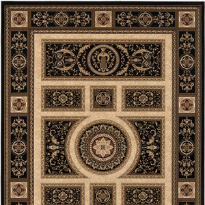 HomeRoots 4' Elegant Beige and Black Oriental Area Rug - Power Loomed Design for Timeless Style and Durability 5' X 8' 395424
