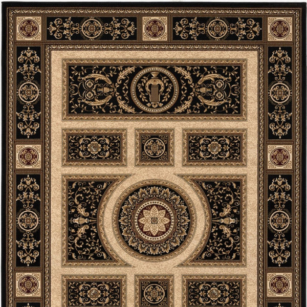 HomeRoots 4' Elegant Beige and Black Oriental Area Rug - Power Loomed Design for Timeless Style and Durability 5' X 8' 395424