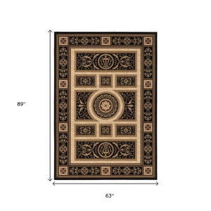 HomeRoots 4' Elegant Beige and Black Oriental Area Rug - Power Loomed Design for Timeless Style and Durability 5' X 8' 395424
