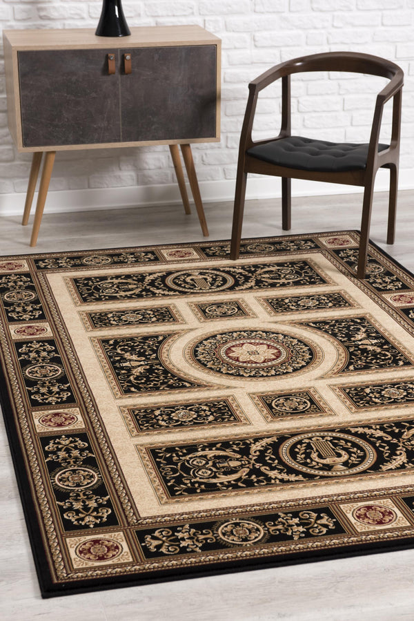 Homeroots 7' X 9' Beige And Black Oriental Power Loom Area Rug  Olefin 395425