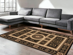 Homeroots 7' X 9' Beige And Black Oriental Power Loom Area Rug  Olefin 395425