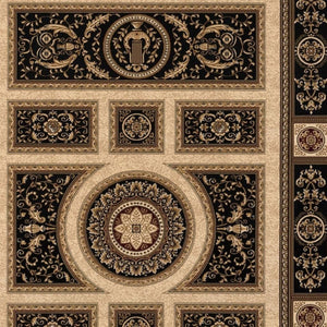 HomeRoots 4' Elegant Beige and Black Oriental Area Rug - Power Loomed Design for Timeless Style and Durability 7' X 9' 395425