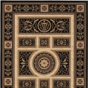 HomeRoots 4' Elegant Beige and Black Oriental Area Rug - Power Loomed Design for Timeless Style and Durability 7' X 9' 395425