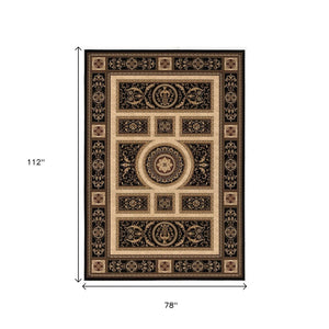 HomeRoots 4' Elegant Beige and Black Oriental Area Rug - Power Loomed Design for Timeless Style and Durability 7' X 9' 395425
