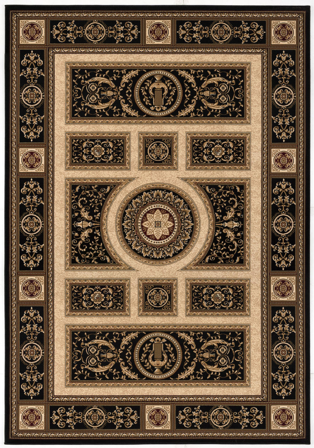 Homeroots 7' X 9' Beige And Black Oriental Power Loom Area Rug  Olefin 395425