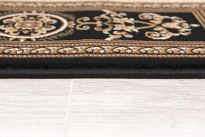 HomeRoots 4' Elegant Beige and Black Oriental Area Rug - Power Loomed Design for Timeless Style and Durability 8' X 11' 395427