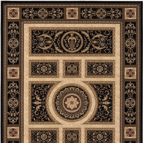 Homeroots 8' X 11' Beige And Black Oriental Power Loom Area Rug  Olefin 395427
