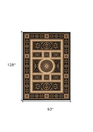 HomeRoots 4' Elegant Beige and Black Oriental Area Rug - Power Loomed Design for Timeless Style and Durability 8' X 11' 395427