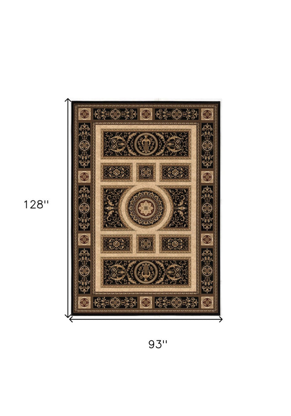 HomeRoots 4' Elegant Beige and Black Oriental Area Rug - Power Loomed Design for Timeless Style and Durability 8' X 11' 395427