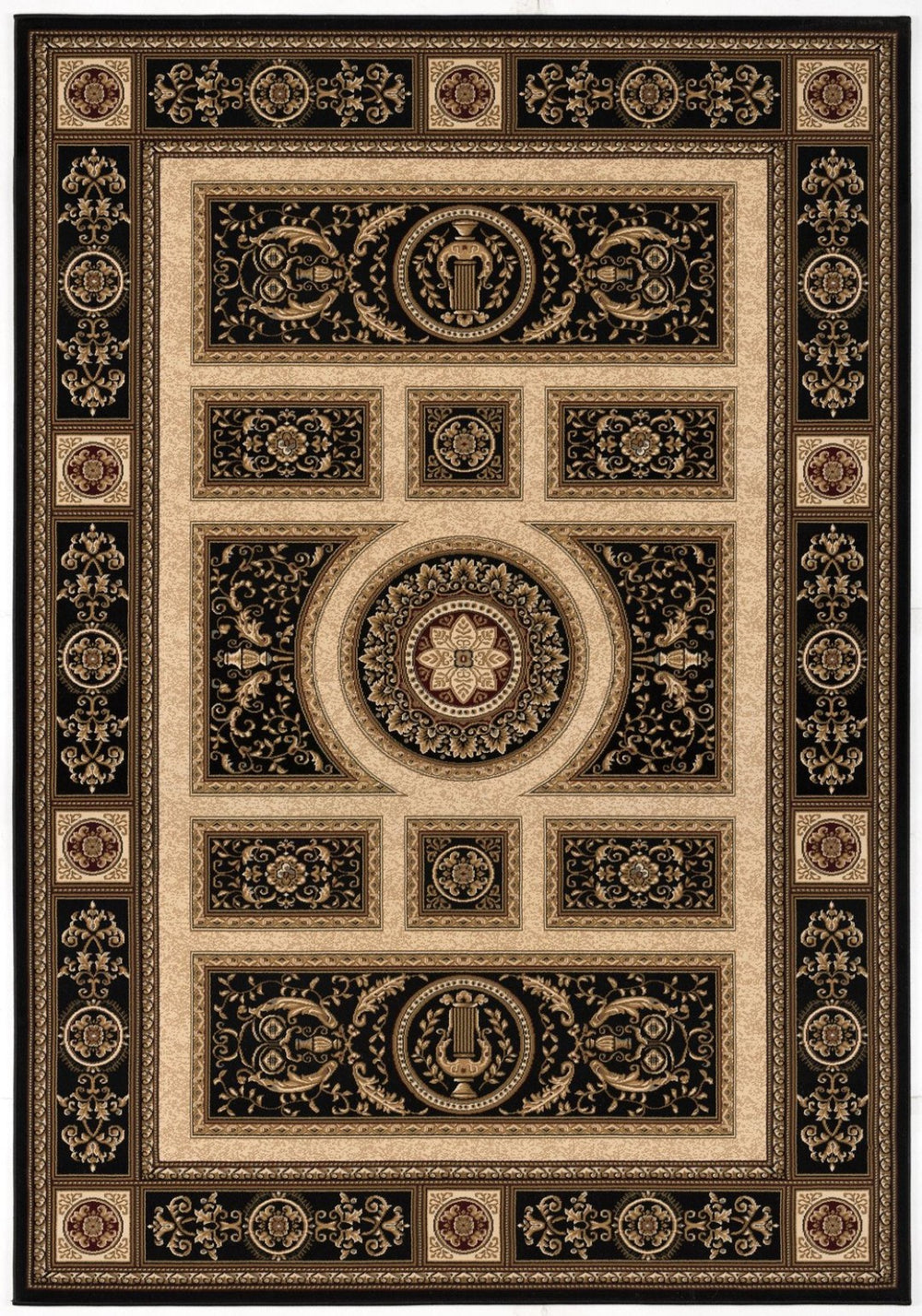 HomeRoots 4' Elegant Beige and Black Oriental Area Rug - Power Loomed Design for Timeless Style and Durability 8' X 11' 395427