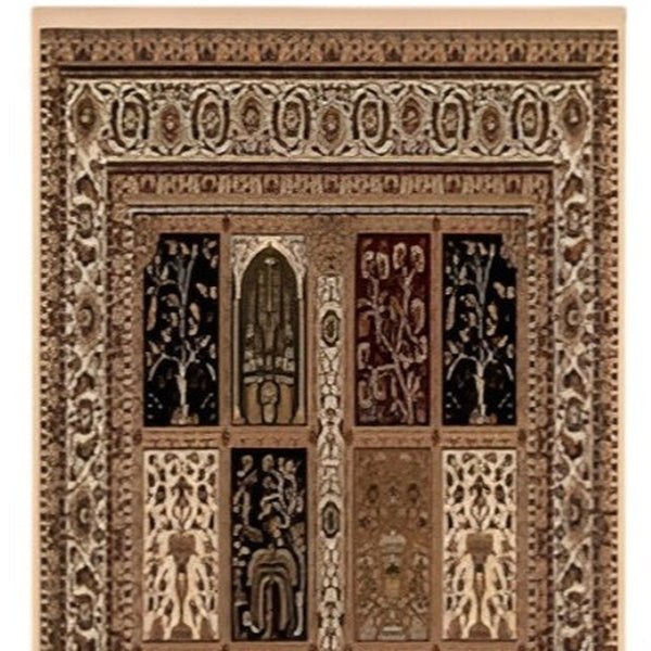 HomeRoots 10' Elegant Beige and Black Oriental Runner Rug for Hallways, Kitchens, and Entryways – Durable Design 2x10 395428