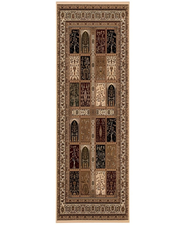 HomeRoots 10' Elegant Beige and Black Oriental Runner Rug for Hallways, Kitchens, and Entryways – Durable Design 2x13 395430