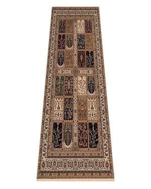 HomeRoots 10' Elegant Beige and Black Oriental Runner Rug for Hallways, Kitchens, and Entryways – Durable Design 2x15 395431