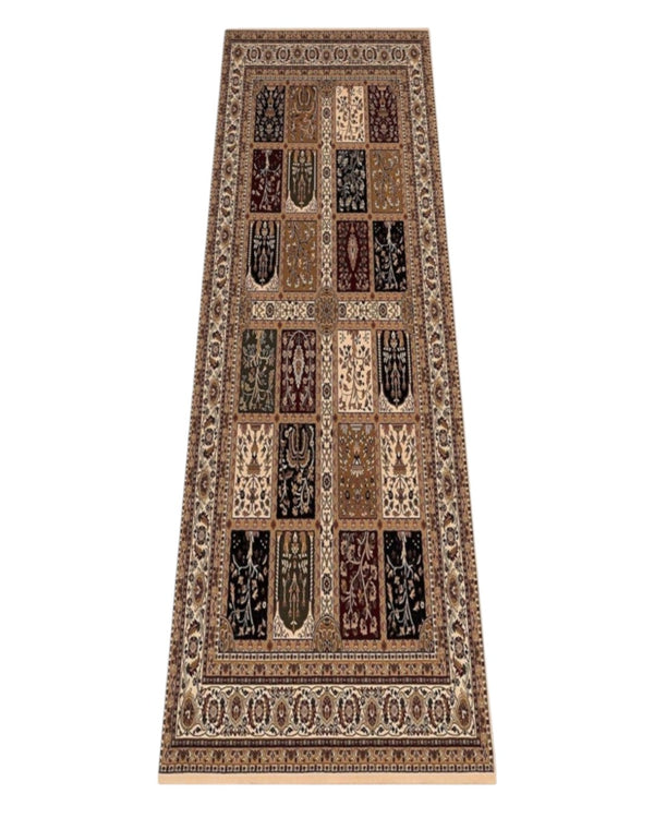 HomeRoots 10' Elegant Beige and Black Oriental Runner Rug for Hallways, Kitchens, and Entryways – Durable Design 2x15 395431