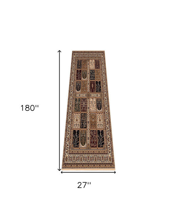 Homeroots 15' Runner Beige And Black Oriental Power Loom Runner Rug  Olefin 395431