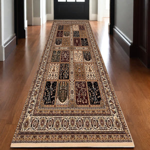 Homeroots 20' Runner Beige And Black Oriental Power Loom Runner Rug  Olefin 395432