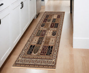 Homeroots 8' Runner Beige And Black Oriental Power Loom Runner Rug  Olefin 395436