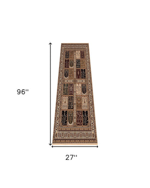 Homeroots 8' Runner Beige And Black Oriental Power Loom Runner Rug  Olefin 395436