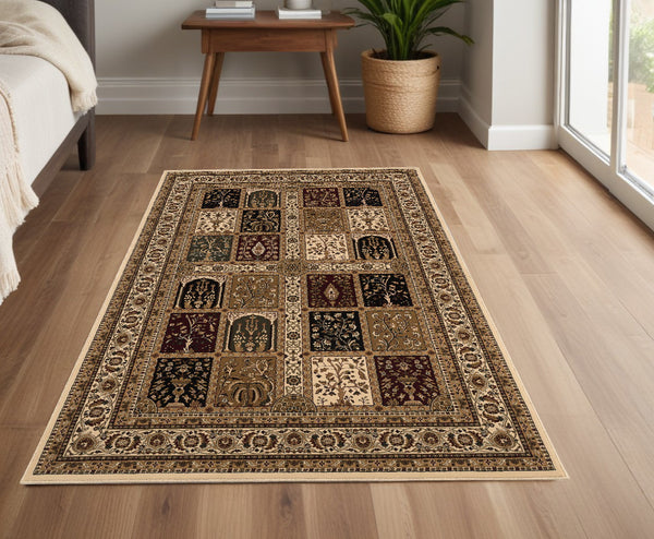 Homeroots 4' X 6' Beige And Black Oriental Power Loom Area Rug  Olefin 395445