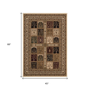 HomeRoots 10' Elegant Beige and Black Oriental Runner Rug for Hallways, Kitchens, and Entryways – Durable Design 4x6 395445