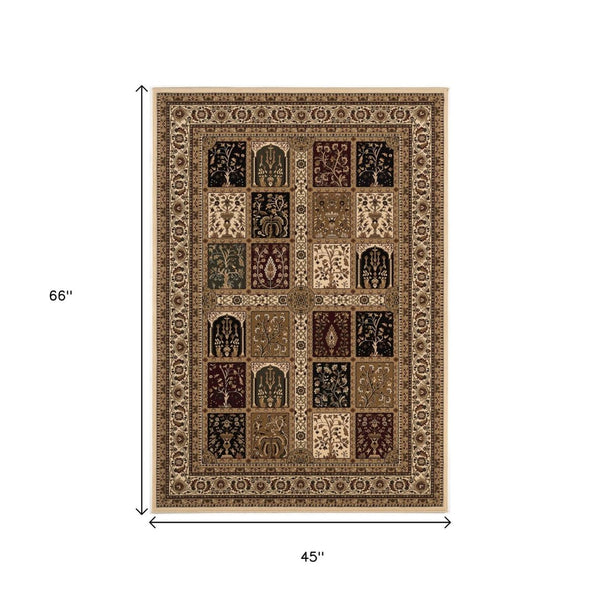 HomeRoots 10' Elegant Beige and Black Oriental Runner Rug for Hallways, Kitchens, and Entryways – Durable Design 4x6 395445