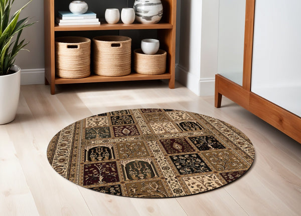 HomeRoots 10' Elegant Beige and Black Oriental Runner Rug for Hallways, Kitchens, and Entryways – Durable Design 5x5 395446