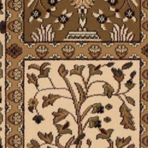 HomeRoots 10' Elegant Beige and Black Oriental Runner Rug for Hallways, Kitchens, and Entryways – Durable Design 5x5 395446