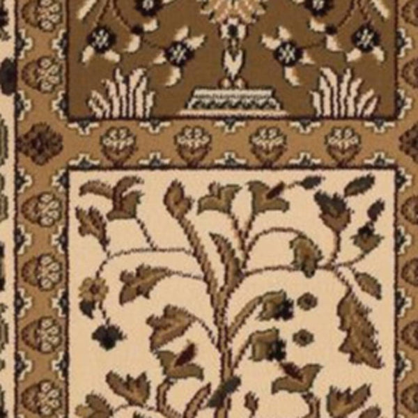 HomeRoots 10' Elegant Beige and Black Oriental Runner Rug for Hallways, Kitchens, and Entryways – Durable Design 5x5 395446