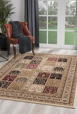 Homeroots 5' X 8' Beige And Black Oriental Power Loom Area Rug  Olefin 395447