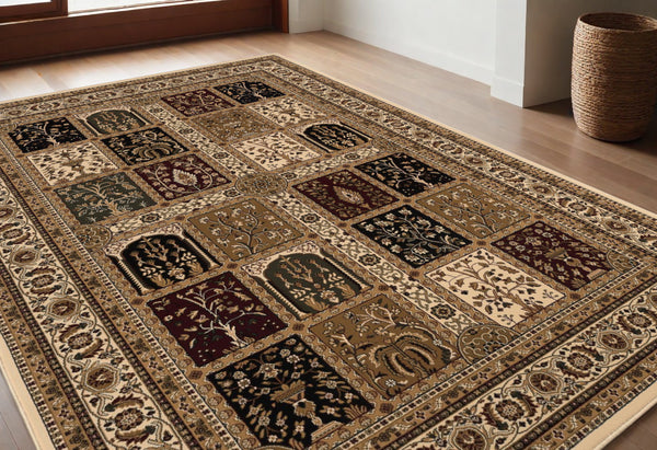 Homeroots 5' X 8' Beige And Black Oriental Power Loom Area Rug  Olefin 395447