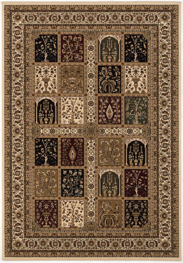 HomeRoots 10' Elegant Beige and Black Oriental Runner Rug for Hallways, Kitchens, and Entryways – Durable Design 5x8 395447