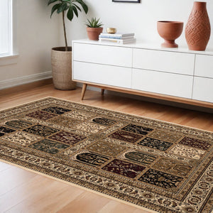 Homeroots 7' X 9' Beige And Black Oriental Power Loom Area Rug  Olefin 395448