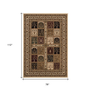 HomeRoots 10' Elegant Beige and Black Oriental Runner Rug for Hallways, Kitchens, and Entryways – Durable Design 7x10 395448