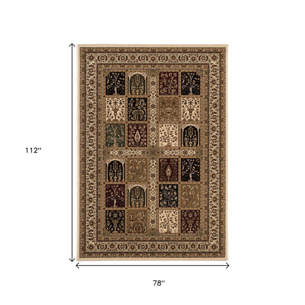 HomeRoots 10' Elegant Beige and Black Oriental Runner Rug for Hallways, Kitchens, and Entryways – Durable Design 7x10 395448