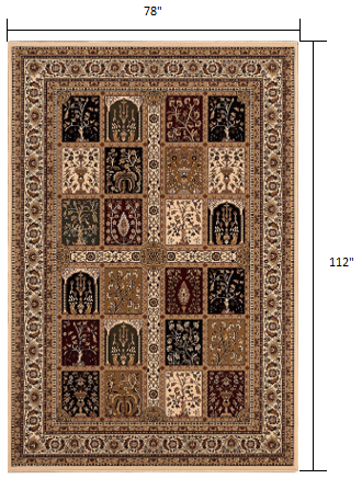 Homeroots 7' X 9' Beige And Black Oriental Power Loom Area Rug  Olefin 395448
