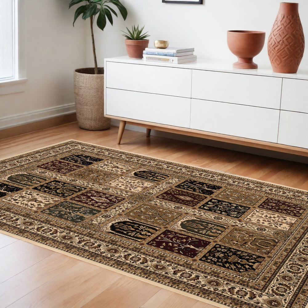 Homeroots 8' X 11' Beige And Black Oriental Power Loom Area Rug  Olefin 395450
