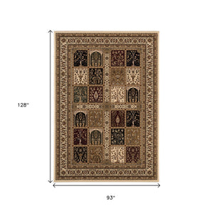 HomeRoots 10' Elegant Beige and Black Oriental Runner Rug for Hallways, Kitchens, and Entryways – Durable Design 8x11 395450