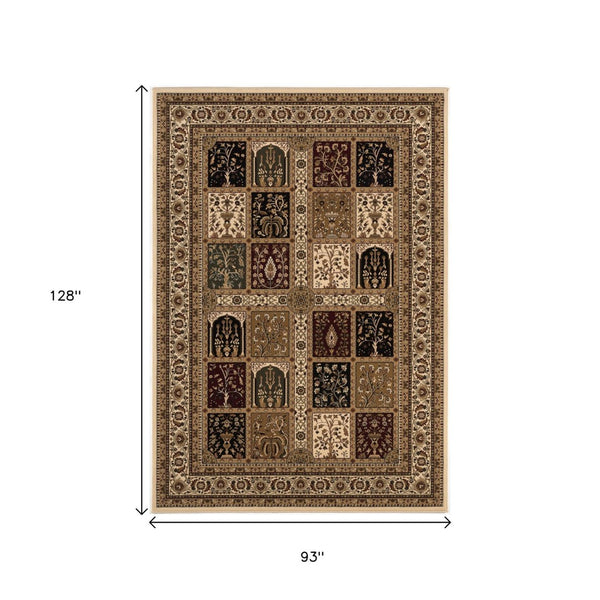 HomeRoots 10' Elegant Beige and Black Oriental Runner Rug for Hallways, Kitchens, and Entryways – Durable Design 8x11 395450