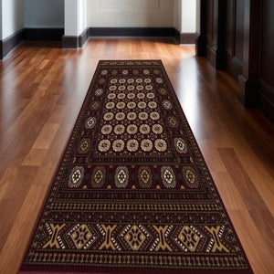 HomeRoots 10' Red and Ivory Floral Medallion Runner Rug - Elegant Design, Durable Olefin for Timeless Style 2x10 395451