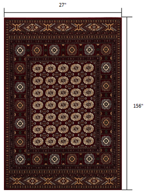 Homeroots 13' Runner Red And Ivory Floral Medallion Power Loom Runner Rug  Olefin 395453