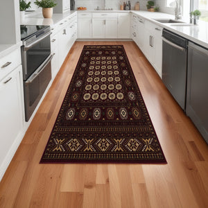 Homeroots 20' Runner Red And Ivory Floral Medallion Power Loom Runner Rug  Olefin 395455