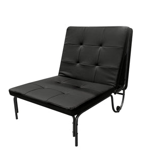English Elm Senon Adjustable Black Faux Leather Futon Chair with Metal Frame, Casters & Fold-Out Bed, 220lb Capacity B2726P339284