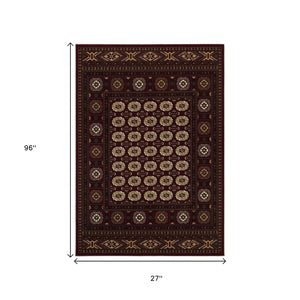 HomeRoots 10' Red and Ivory Floral Medallion Runner Rug - Elegant Design, Durable Olefin for Timeless Style 2x8 395459