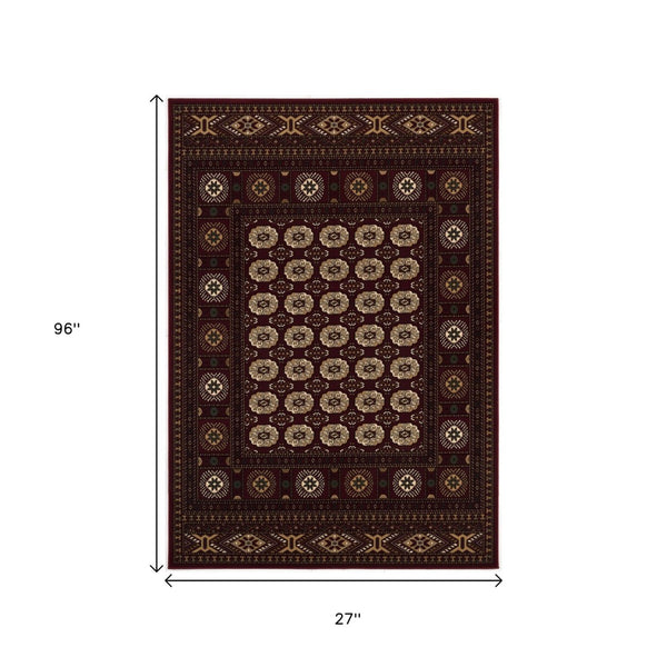HomeRoots 10' Red and Ivory Floral Medallion Runner Rug - Elegant Design, Durable Olefin for Timeless Style 2x8 395459