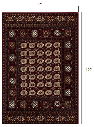 Homeroots 10' Runner Red And Ivory Floral Medallion Power Loom Runner Rug  Olefin 395460