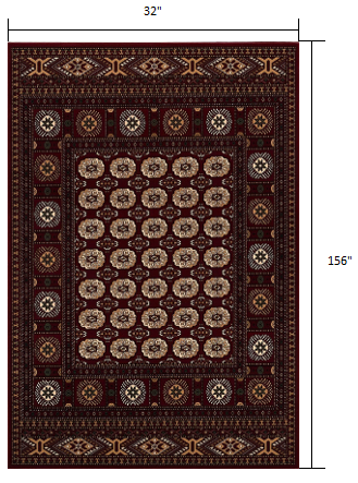 Homeroots 13' Runner Red And Ivory Floral Medallion Power Loom Runner Rug  Olefin 395462