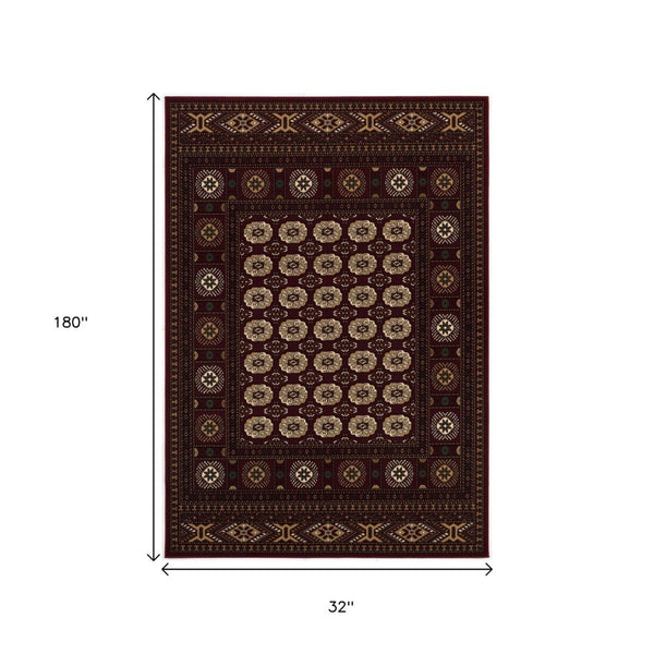 HomeRoots 10' Red and Ivory Floral Medallion Runner Rug - Elegant Design, Durable Olefin for Timeless Style 3x15 395463
