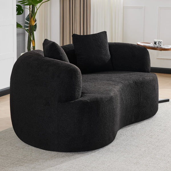 English Elm 66.93 Inch Curved Teddy Velvet Loveseat Sculptural Compact Sofa for Apartments Black W3612P406628